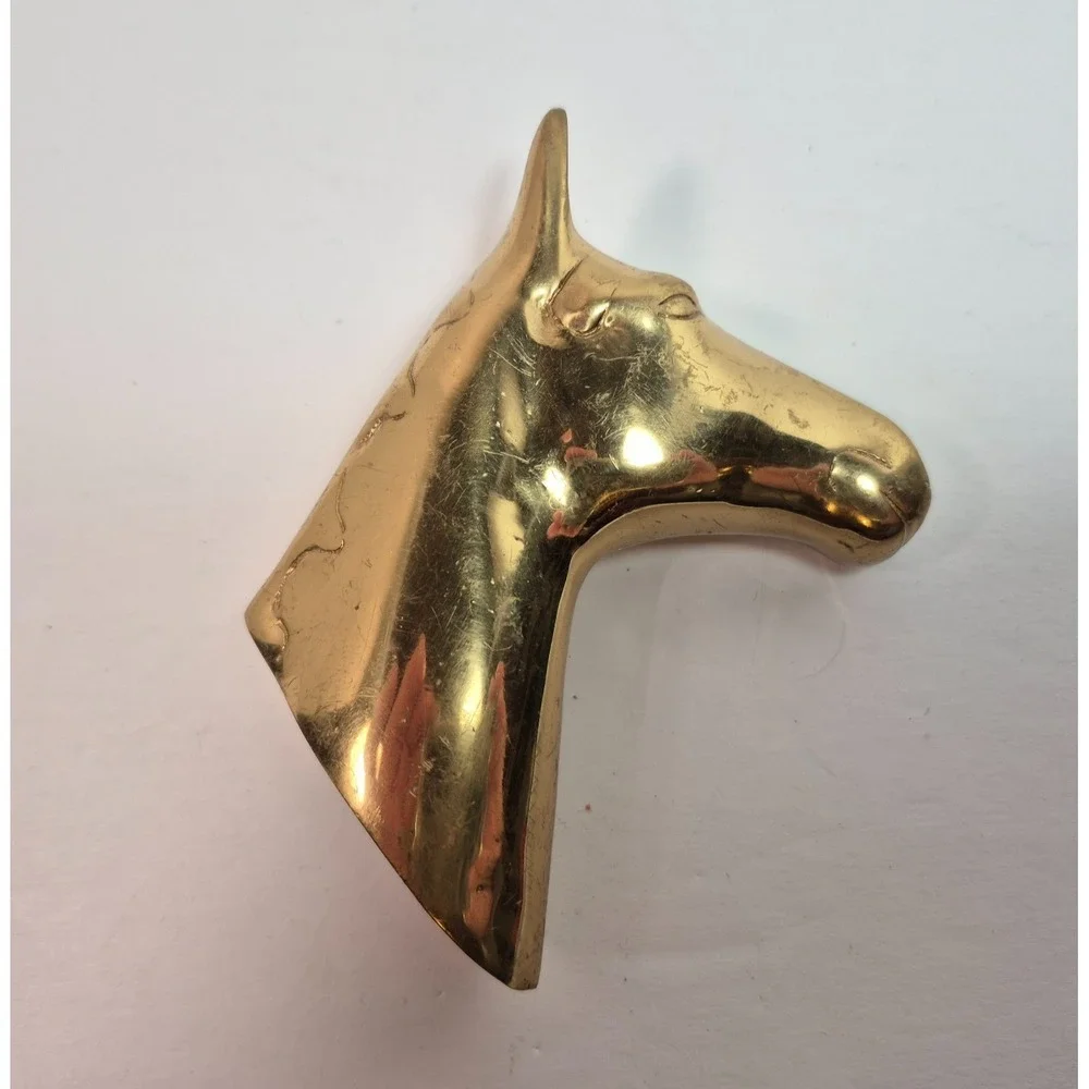 Vintage Brass Horse Head Wall Farmhouse Barn Equestrian Leash Coat Hanger 3D